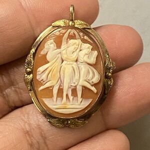 Cameo Vintage Brooch Carved Pin Women's Victorian Oval Shell Van Dell 12kt GF